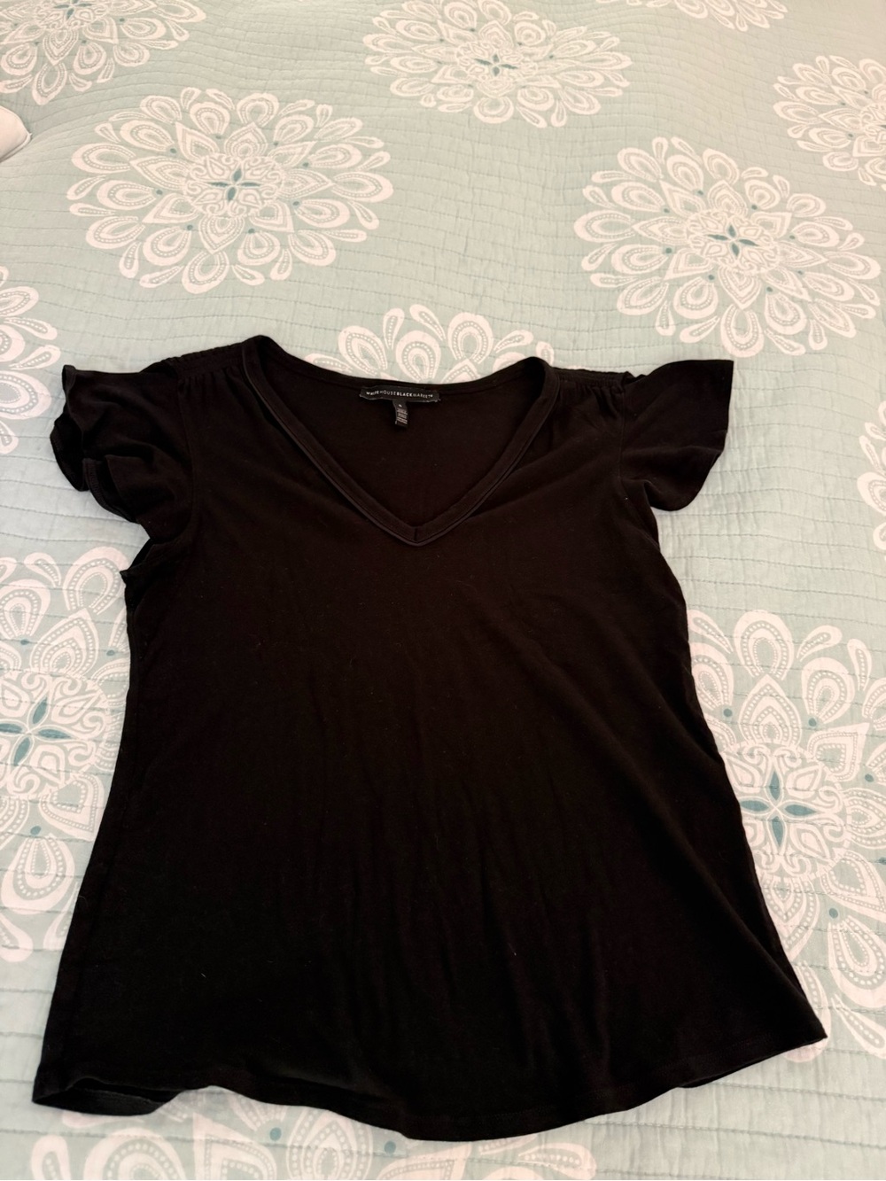 White House Black Market Black V-Neck Flutter Sleeve Tee